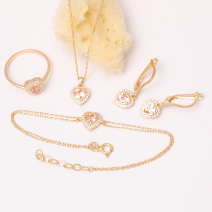 Citrine Bezel Heart Bracelet with Real Diamonds in 8K/10K/14K Solid Gold | November Birthstone Jewelry