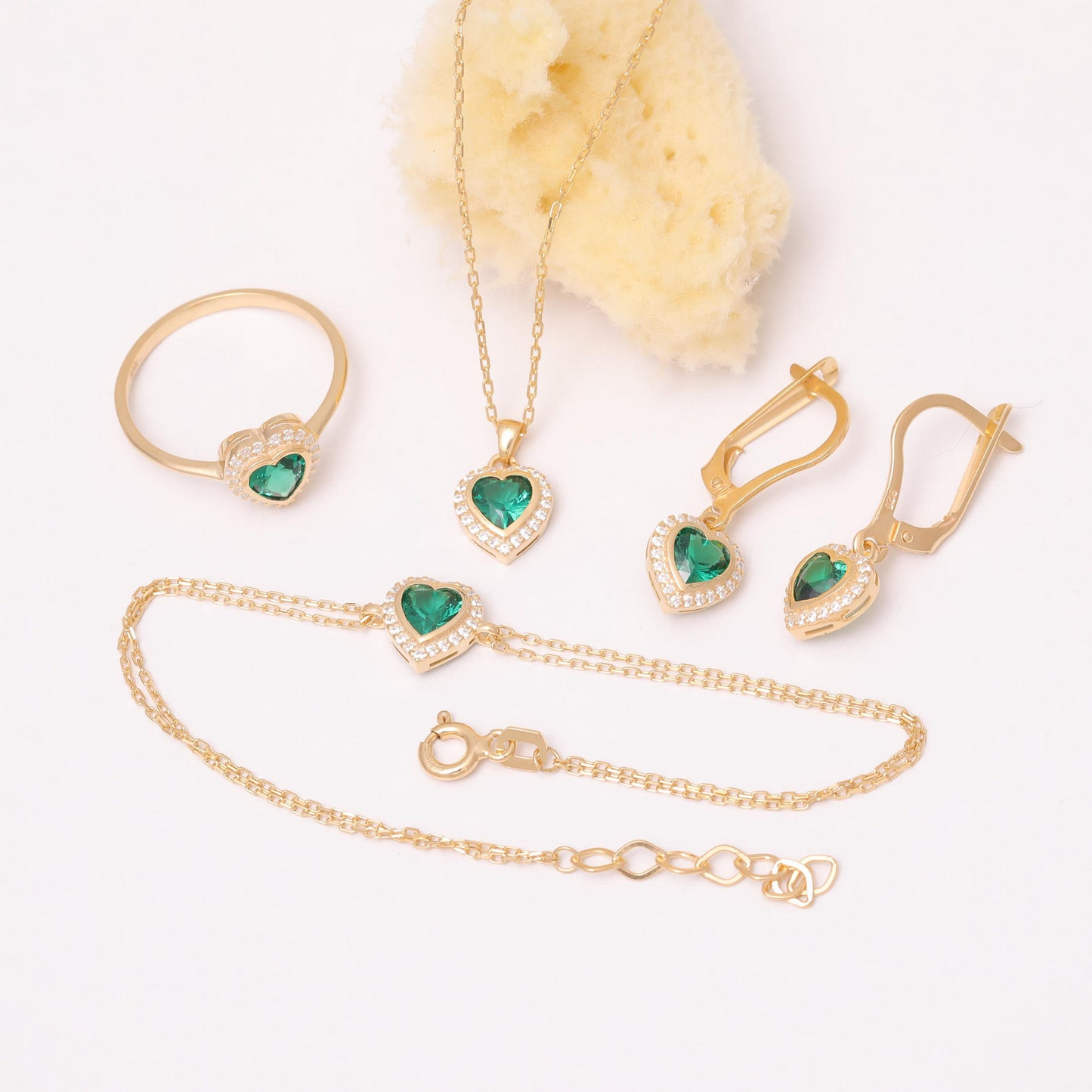 Emerald Bezel Heart Necklace with Real Diamonds in 8K/10K/14K Solid Gold | May Birthstone Jewelry