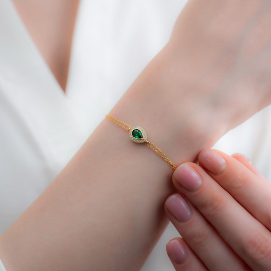Emerald Bezel Drop Bracelet with Real Diamonds in 8K/10K/14K Solid Gold | May Birthstone Jewelry