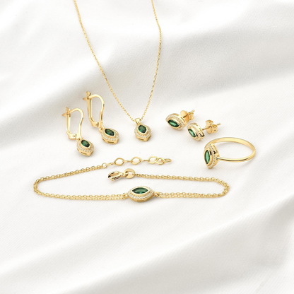 Emerald Bezel Marquise Bracelet with Real Diamonds in 8K/10K/14K Solid Gold | May Birthstone Jewelry