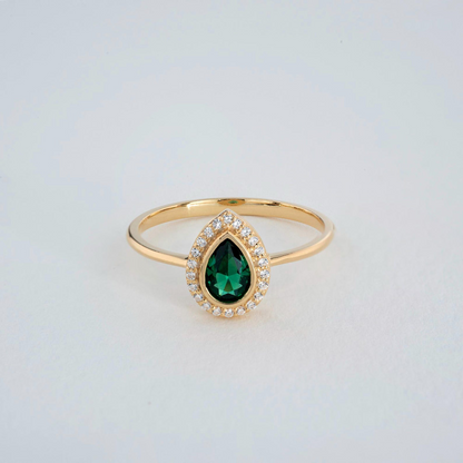 Emerald Bezel Drop Ring with Real Diamonds in 8K/10K/14K Solid Gold | May Birthstone Jewelry