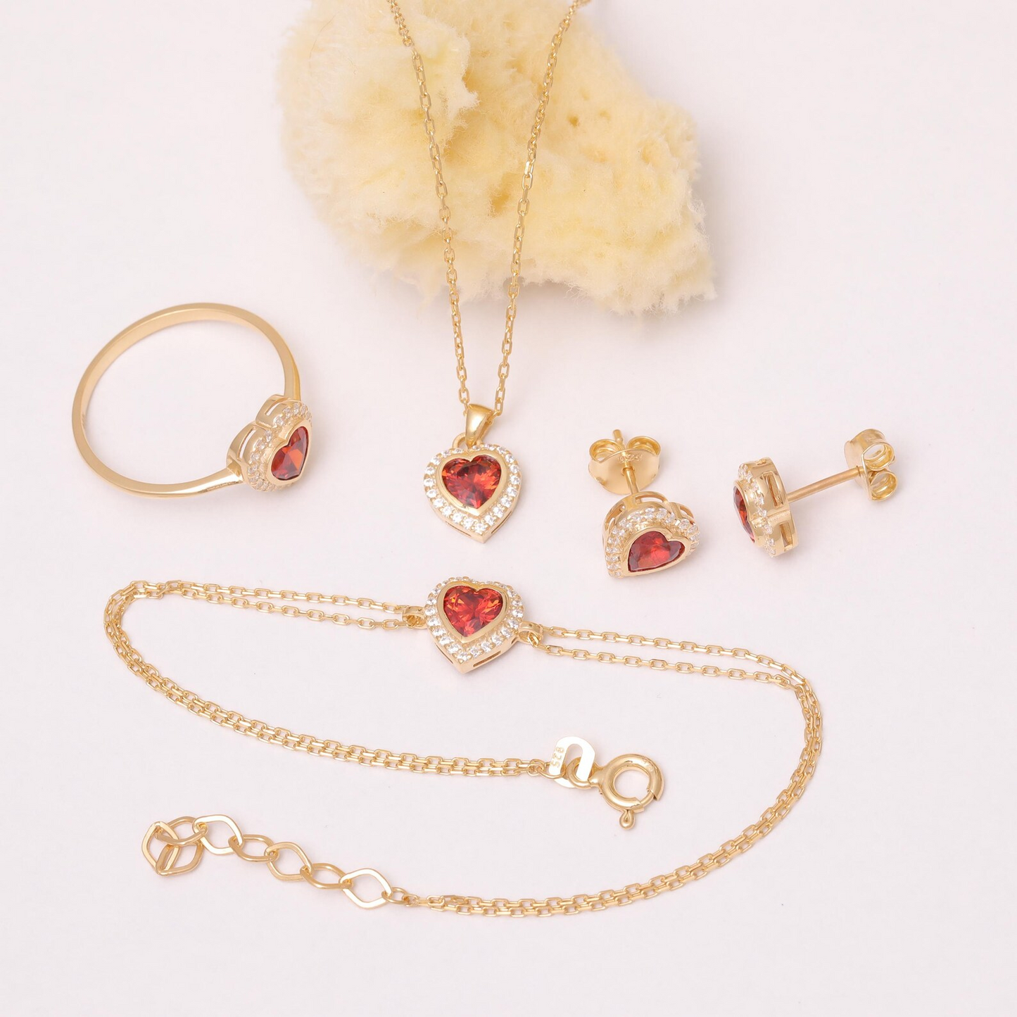 Garnet Bezel Heart Necklace with Real Diamonds in 8K/10K/14K Solid Gold | January Birthstone Jewelry