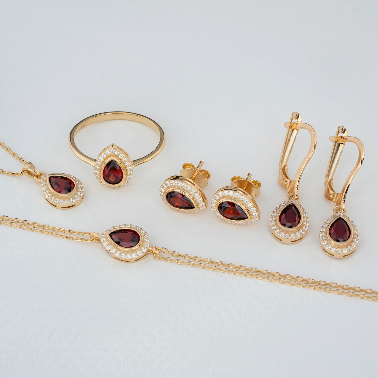 Garnet Bezel Drop Dangle Earrings with Real Diamonds in 8K/10K/14K Solid Gold | January Birthstone Jewelry