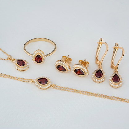 Garnet Bezel Drop Dangle Earrings with Real Diamonds in 8K/10K/14K Solid Gold | January Birthstone Jewelry