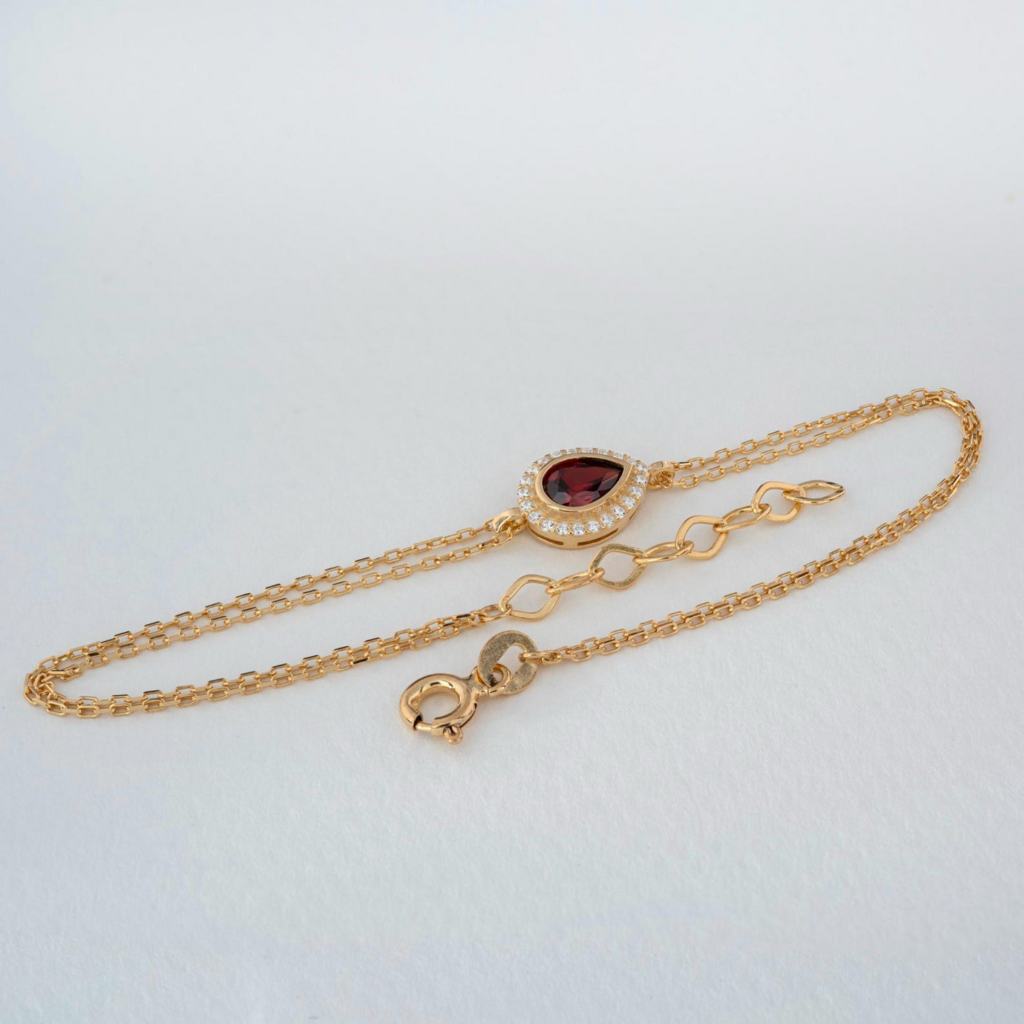 Garnet Bezel Drop Bracelet with Real Diamonds in 8K/10K/14K Solid Gold | January Birthstone Jewelry