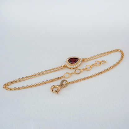 Garnet Bezel Drop Bracelet with Real Diamonds in 8K/10K/14K Solid Gold | January Birthstone Jewelry