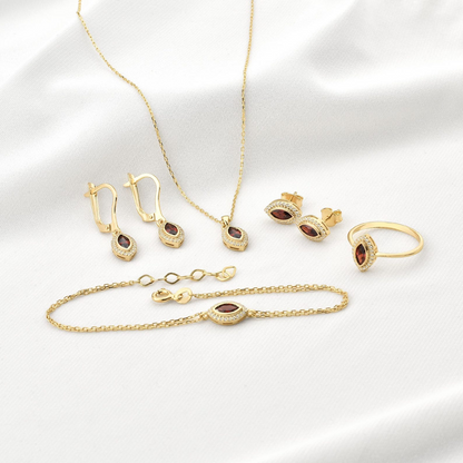 Garnet Bezel Marquise Bracelet with Real Diamonds in 8K/10K/14K Solid Gold | January Birthstone Jewelry