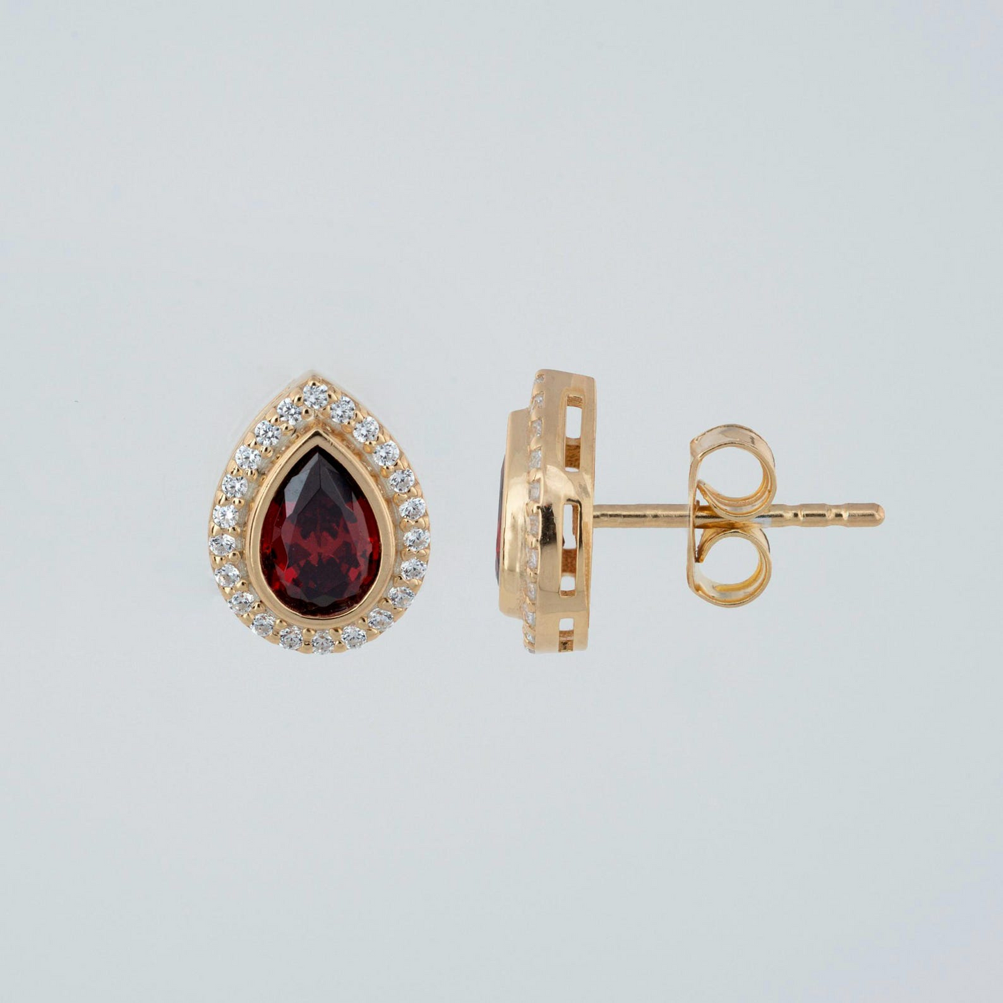 Garnet Bezel Drop Stud Earrings with Real Diamonds in 8K/10K/14K Solid Gold | January Birthstone Jewelry