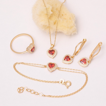 Garnet Bezel Heart Dangle Earrings with Real Diamonds in 8K/10K/14K Solid Gold | January Birthstone Jewelry