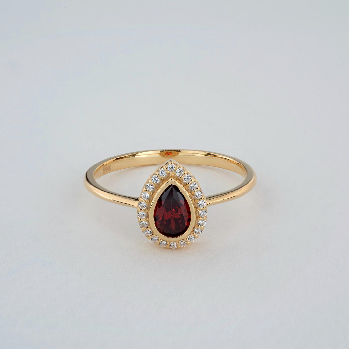 Garnet Bezel Drop Ring with Real Diamonds in 8K/10K/14K Solid Gold | January Birthstone Jewelry