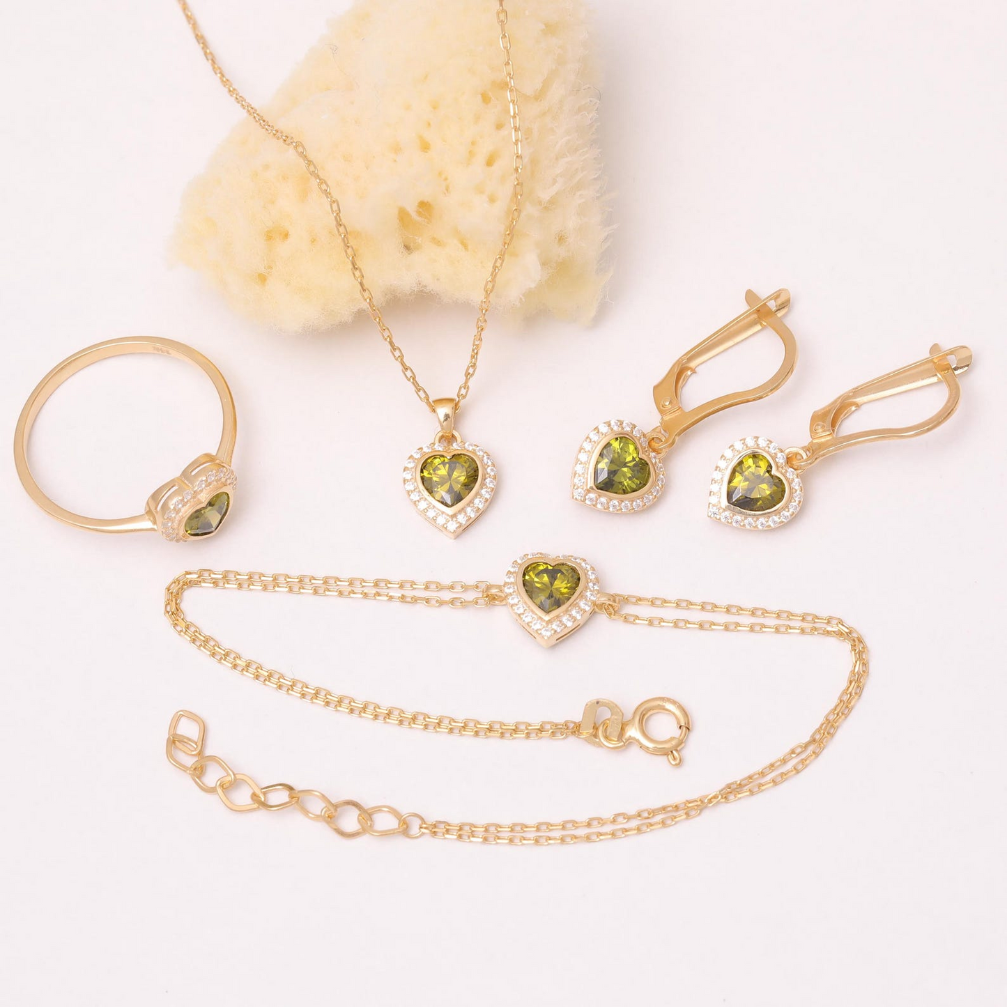 Peridot Bezel Heart Dangle Earrings with Real Diamonds in 8K/10K/14K Solid Gold | August Birthstone Jewelry