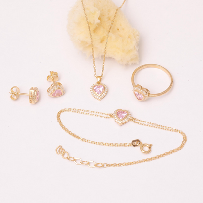 Pink Tourmaline Bezel Heart Necklace with Real Diamonds in 8K/10K/14K Solid Gold | October Birthstone Jewelry