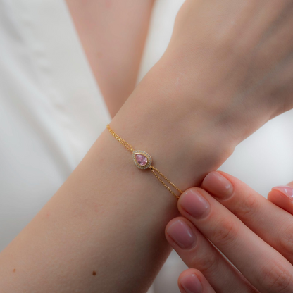 Pink Tourmaline Bezel Drop Bracelet with Real Diamonds in 8K/10K/14K Solid Gold | October Birthstone Jewelry