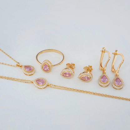 Pink Tourmaline Bezel Drop Necklace with Real Diamonds in 8K/10K/14K Solid Gold | October Birthstone Jewelry