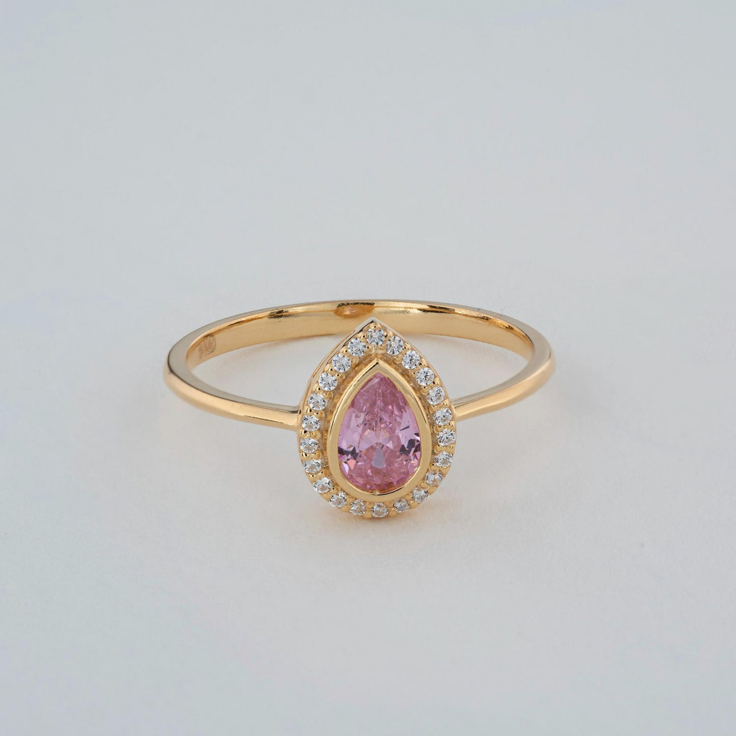 Pink Tourmaline Bezel Drop Ring with Real Diamonds in 8K/10K/14K Solid Gold | October Birthstone Jewelry