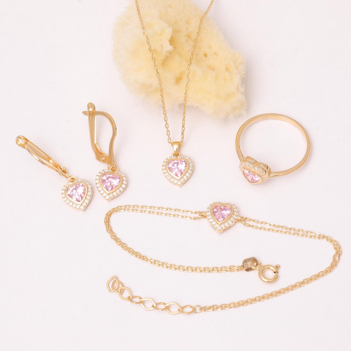 Pink Tourmaline Bezel Heart Bracelet with Real Diamonds in 8K/10K/14K Solid Gold | October Birthstone Jewelry