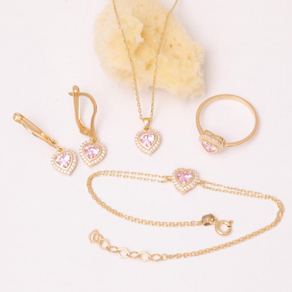 Pink Tourmaline Bezel Heart Dangle Earrings with Real Diamonds in 8K/10K/14K Solid Gold | October Birthstone Jewelry