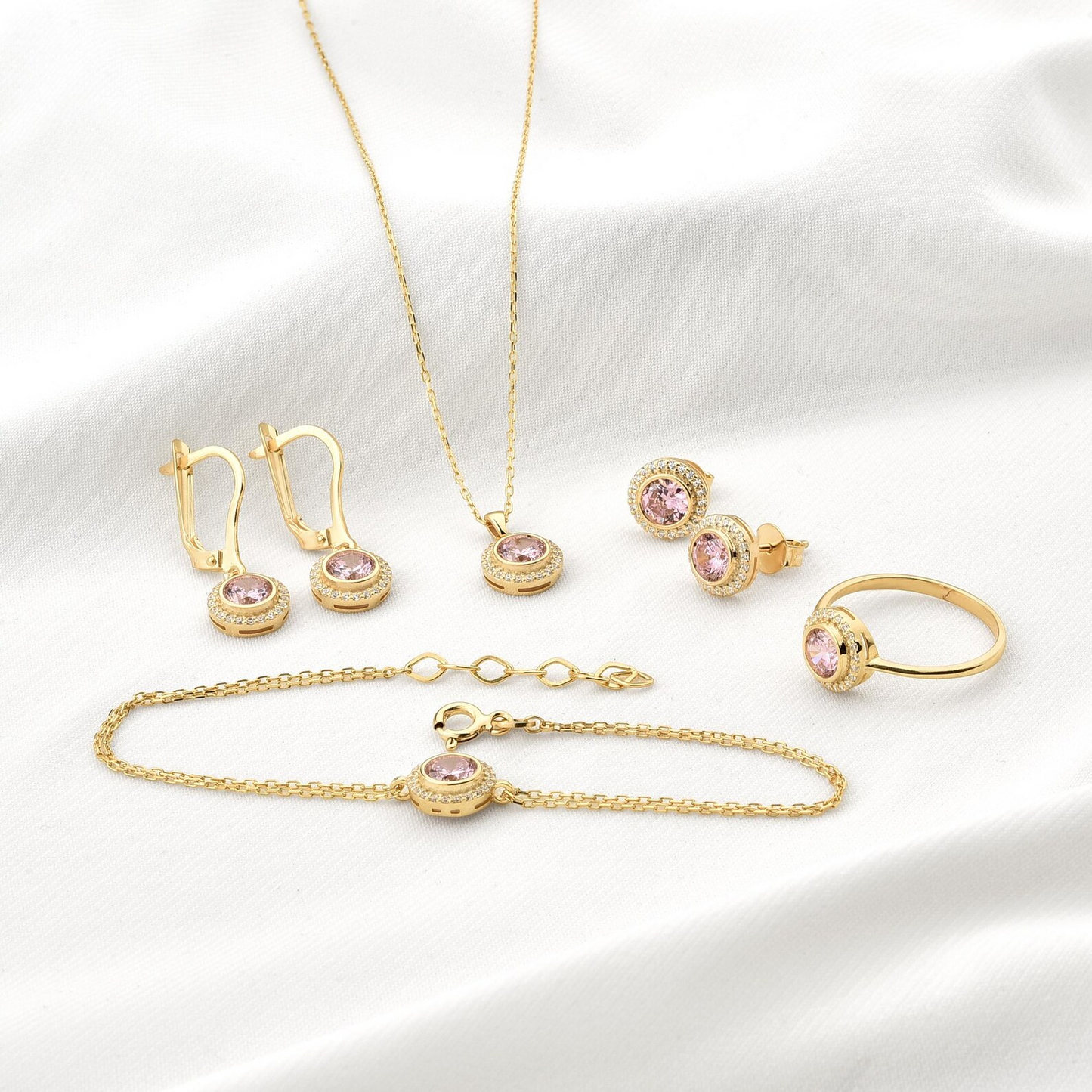 Pink Tourmaline Round Bezel Bracelet in 8K/10K/14K Solid Gold with Real Diamonds, October Birthstone Jewelry