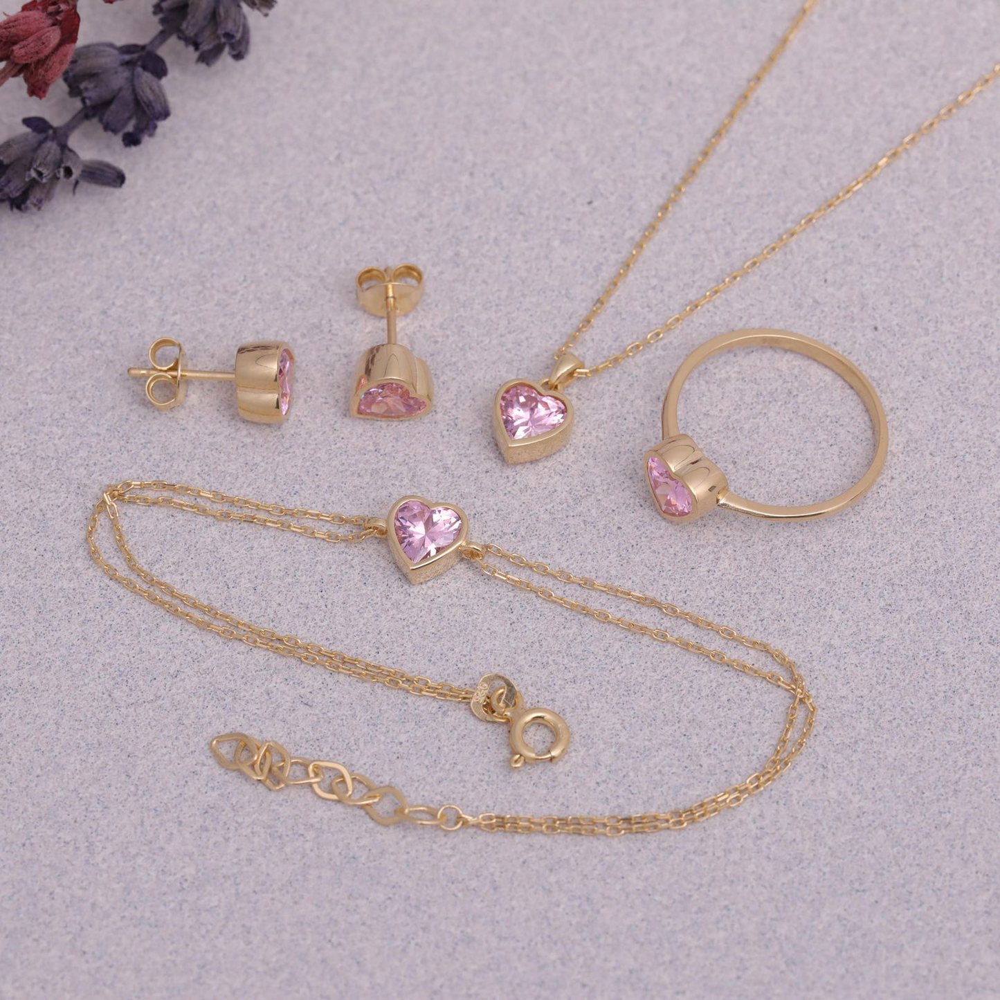 Pink Tourmaline Heart Bezel Cut Stud Earrings 10K/14K Solid Gold, October Birthstone Jewelry
