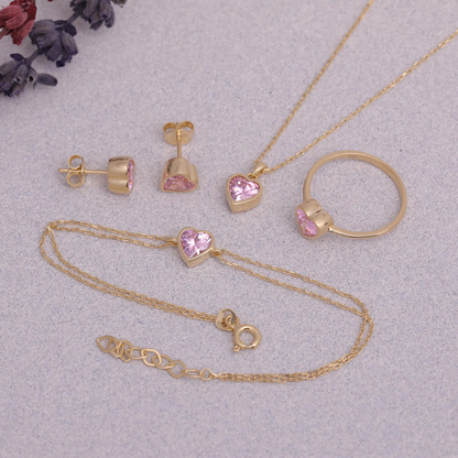 Pink Tourmaline Heart Bezel Cut Stud Earrings 10K/14K Solid Gold, October Birthstone Jewelry