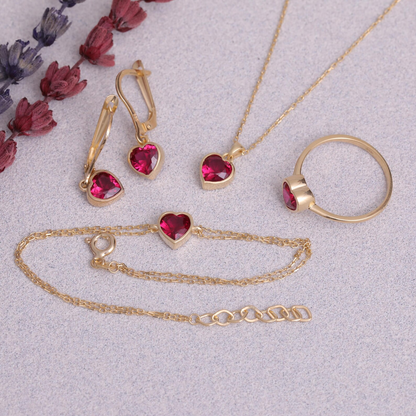 Heart Ruby Bezel Bracelet in 10K/14K Solid Gold | July Birthstone
