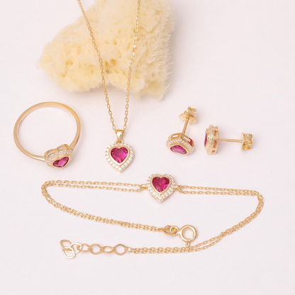 Ruby Bezel Heart Necklace with Real Diamonds in 8K/10K/14K Solid Gold | July Birthstone Jewelry