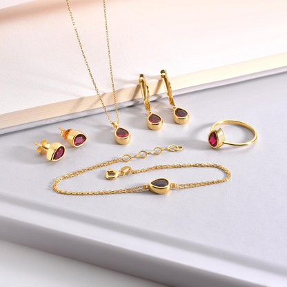 Ruby Bezel Drop Necklace 10K/14K Solid Gold, July Birthstone Jewelry