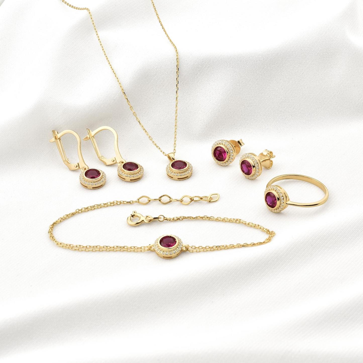 Ruby Round Bezel Bracelet in 8K/10K/14K Solid Gold with Real Diamonds, July Birthstone Jewelry