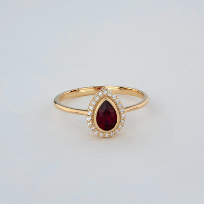 Ruby Bezel Drop Ring with Real Diamonds in 8K/10K/14K Solid Gold | July Birthstone Jewelry