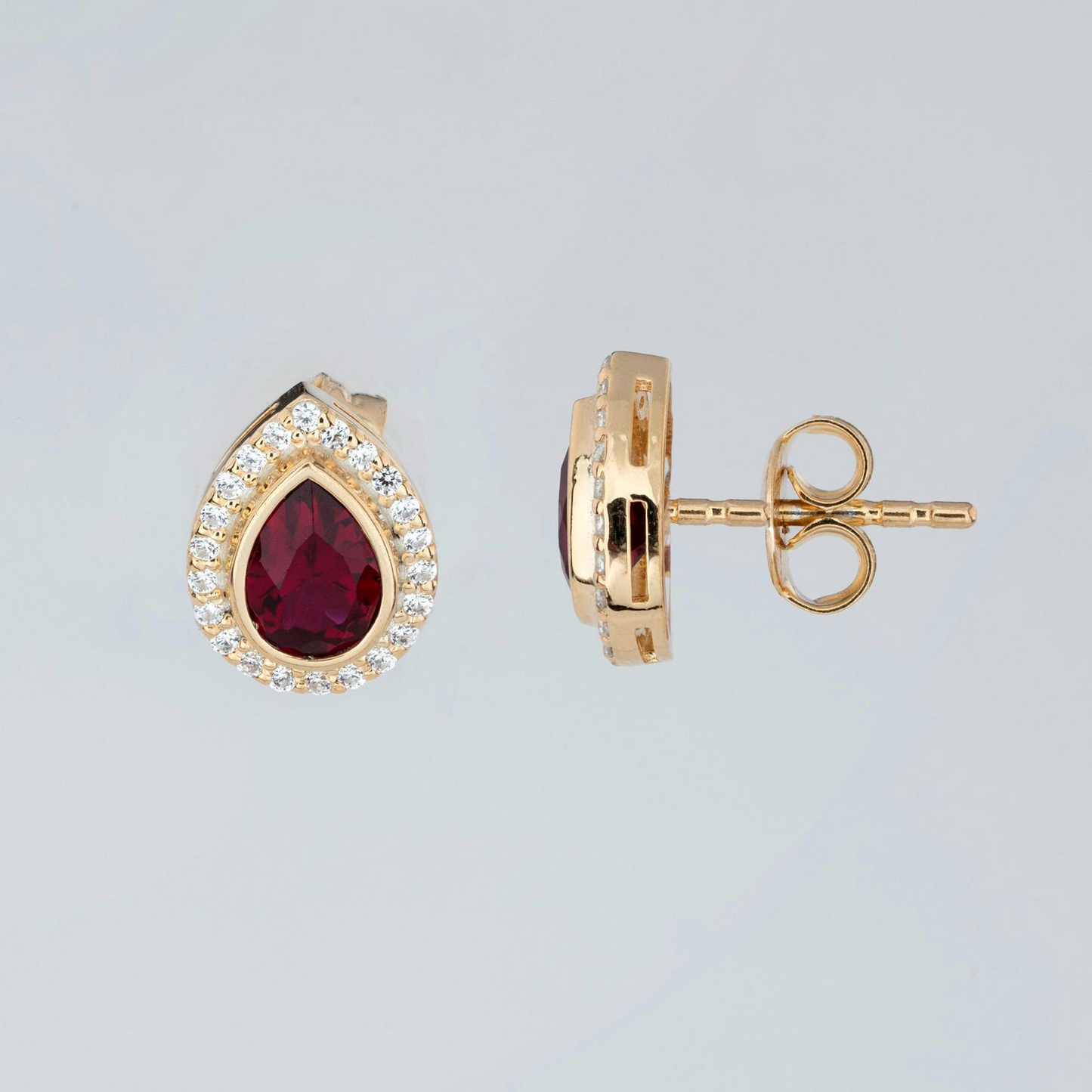 Ruby Bezel Drop Stud Earrings with Real Diamonds in 8K/10K/14K Solid Gold | July Birthstone Jewelry