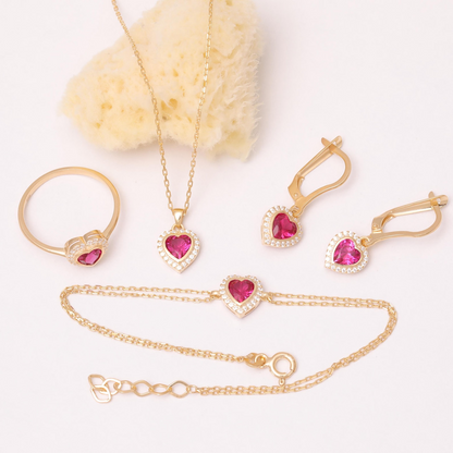 Ruby Bezel Heart Bracelet with Real Diamonds in 8K/10K/14K Solid Gold | July Birthstone Jewelry