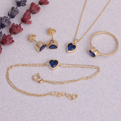 Sapphire Heart Cut Bezel Stud Earrings 10K/14K Solid Gold, September Birthstone Jewelry