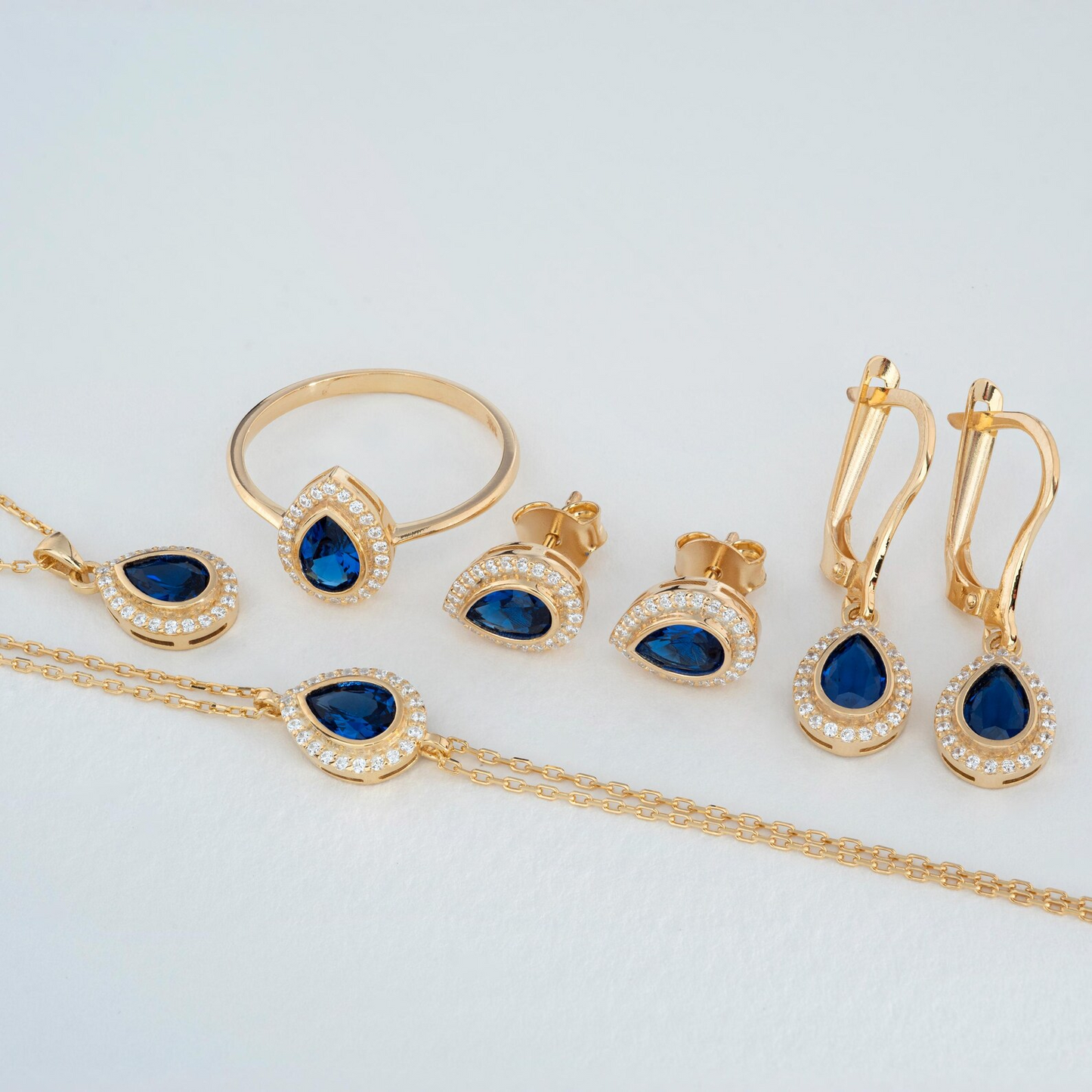Sapphire Bezel Drop Dangle Earrings with Real Diamonds in 8K/10K/14K Solid Gold | September Birthstone Jewelry