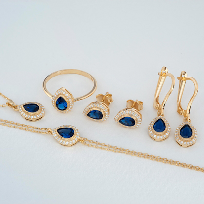 Sapphire Bezel Drop Dangle Earrings with Real Diamonds in 8K/10K/14K Solid Gold | September Birthstone Jewelry