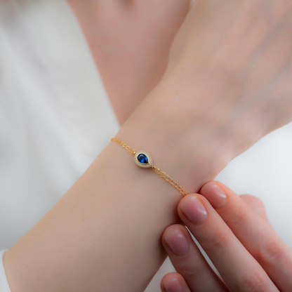 Sapphire Bezel Drop Bracelet with Real Diamonds in 8K/10K/14K Solid Gold | September Birthstone Jewelry