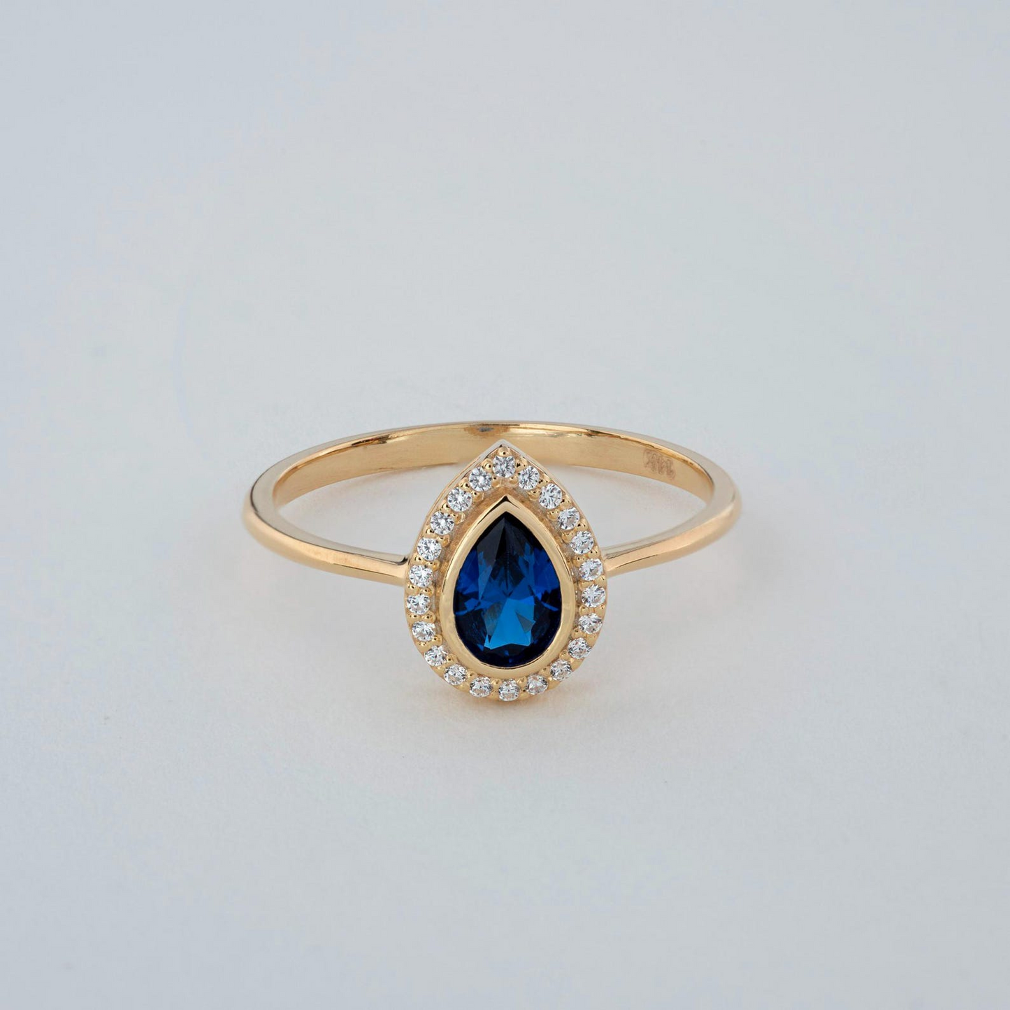 Sapphire Bezel Drop Ring with Real Diamonds in 8K/10K/14K Solid Gold | September Birthstone Jewelry