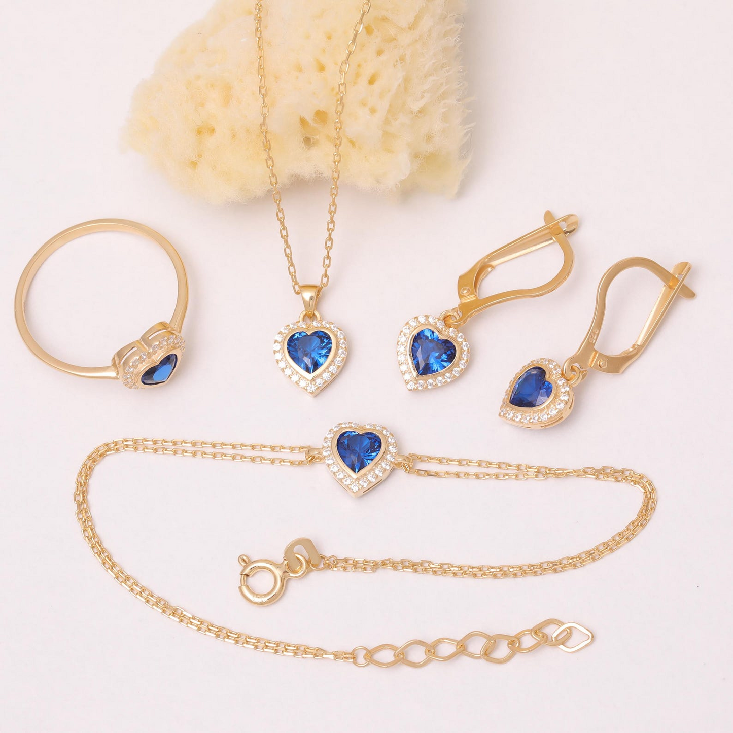 Sapphire Bezel Heart Bracelet with Real Diamonds in 8K/10K/14K Solid Gold | September Birthstone Jewelry