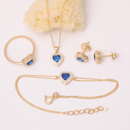 Sapphire Bezel Heart Stud Earrings with Real Diamonds in 10K/14K Solid Gold | September Birthstone Jewelry
