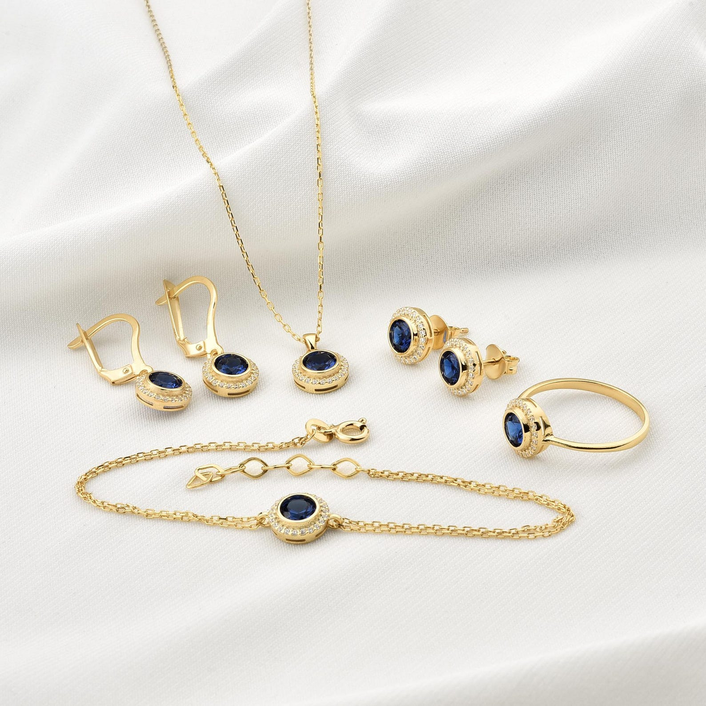 Sapphire Round Bezel Bracelet in 8K/10K/14K Solid Gold with Real Diamonds, September Birthstone Jewelry