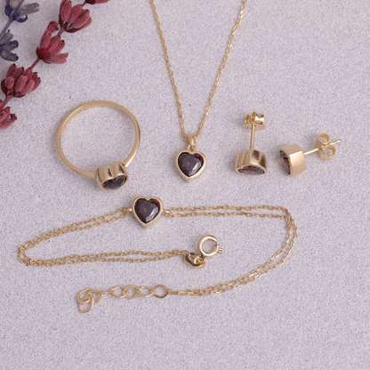 Smoky Quartz Heart Bezel Cut Stud Earrings 10K/14K Solid Gold, Birthstone Jewelry