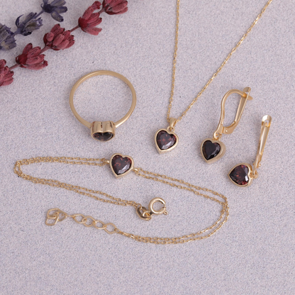 Heart Smoky Quartz Bezel Bracelet in 10K/14K Solid Gold | Handmade Elegant Jewelry