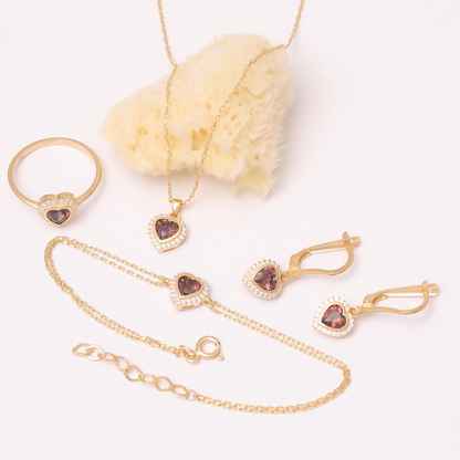 Smoky Quartz Bezel Heart Bracelet with Real Diamonds in 8K/10K/14K Solid Gold | Birthstone Jewelry