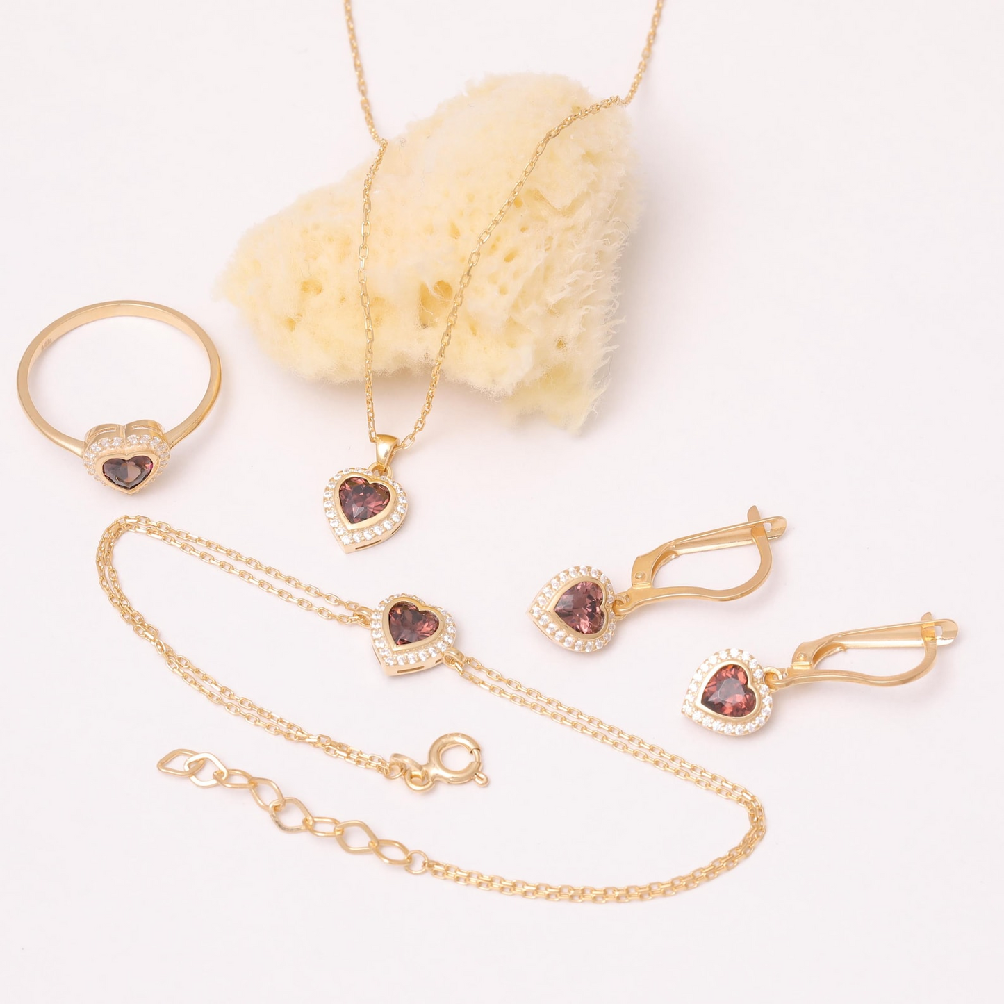 Smoky Quartz Bezel Heart Ring with Real Diamonds in 8K/10K/14K Solid Gold | Birthstone Jewelry