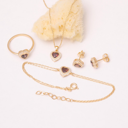 Smoky Quartz Bezel Heart Stud Earrings with Real Diamonds in 10K/14K Solid Gold | Birthstone Jewelry