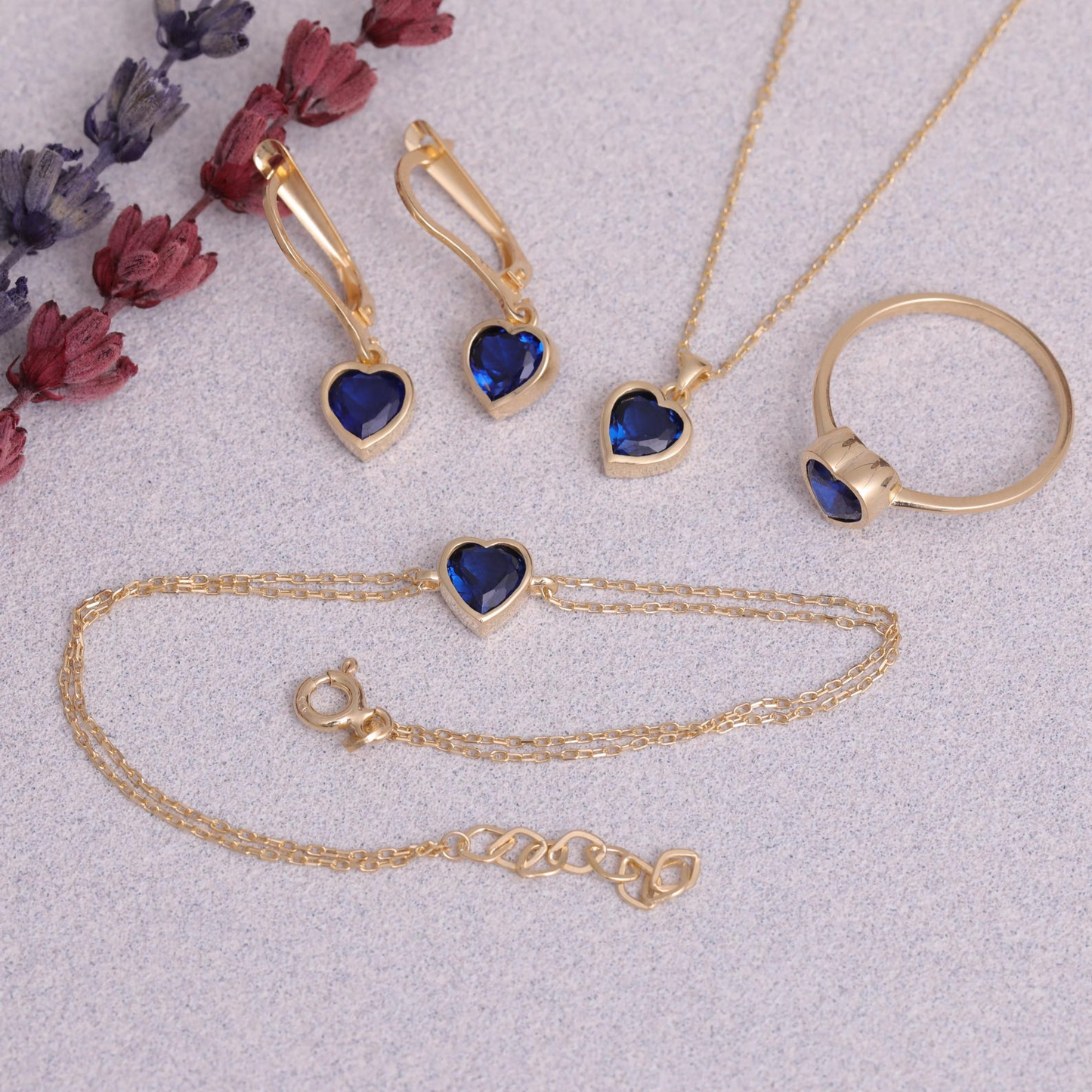 Sapphire Heart Cut Bezel Dangle Earrings 14K Solid Gold, September Birthstone Jewelry
