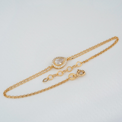 White Topaz Bezel Drop Bracelet with Real Diamonds in 8K/10K/14K Solid Gold | April Birthstone Jewelry