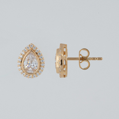 White Topaz Bezel Drop Stud Earrings with Real Diamonds in 8K/10K/14K Solid Gold | April Birthstone Jewelry