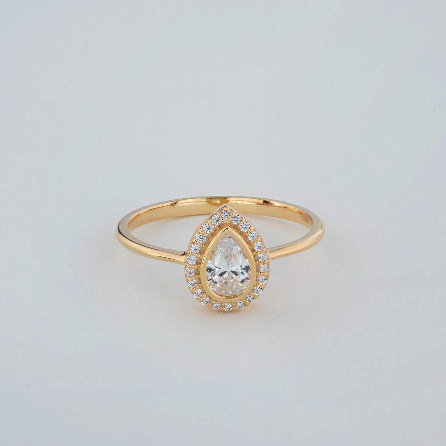 White Topaz Bezel Drop Ring with Real Diamonds in 8K/10K/14K Solid Gold | April Birthstone Jewelry