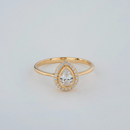White Topaz Bezel Drop Ring with Real Diamonds in 8K/10K/14K Solid Gold | April Birthstone Jewelry