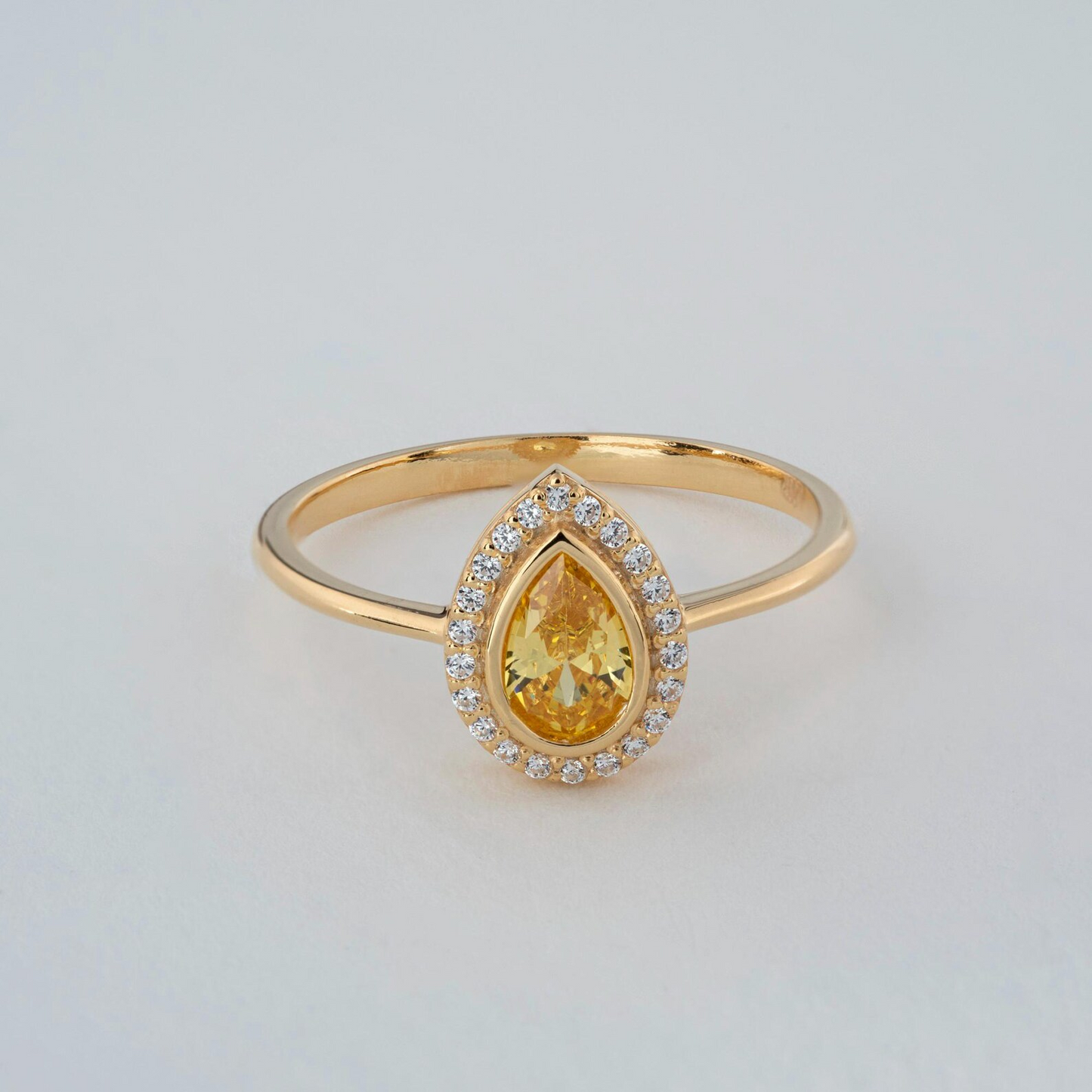 Yellow Topaz Bezel Drop Ring with Real Diamonds in 8K/10K/14K Solid Gold | November Birthstone Jewelry